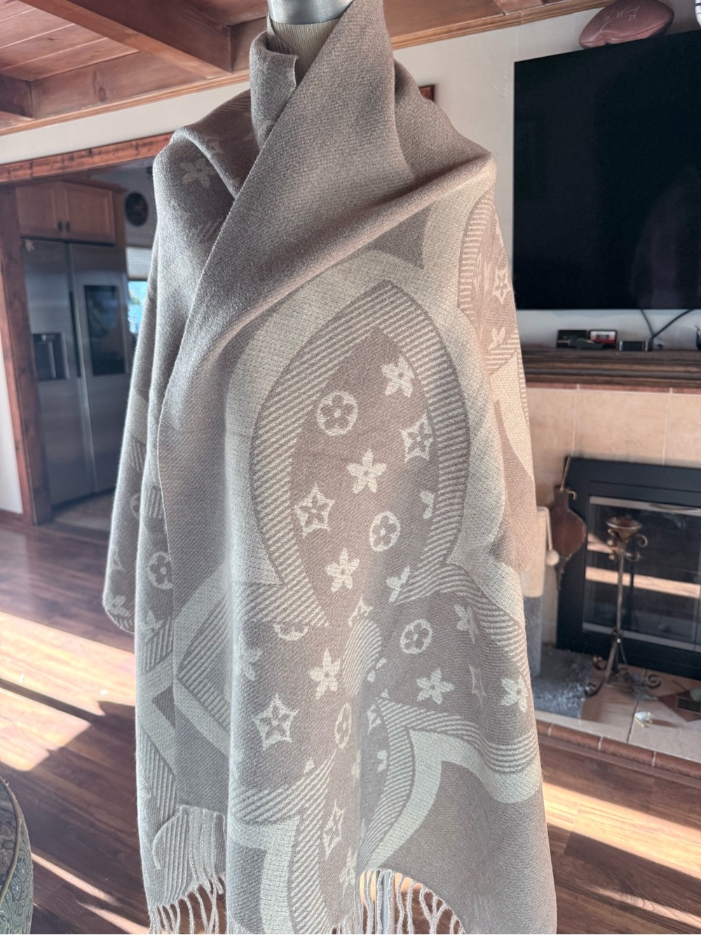 Cream and Tan Monogrammed Scarf